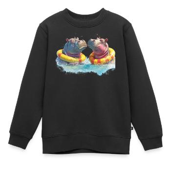 Double hippopotame pour se divertir dans la baignoire - Sweat Premium enfant bio - noir - Devant - AI Model Kid Female (0cm)