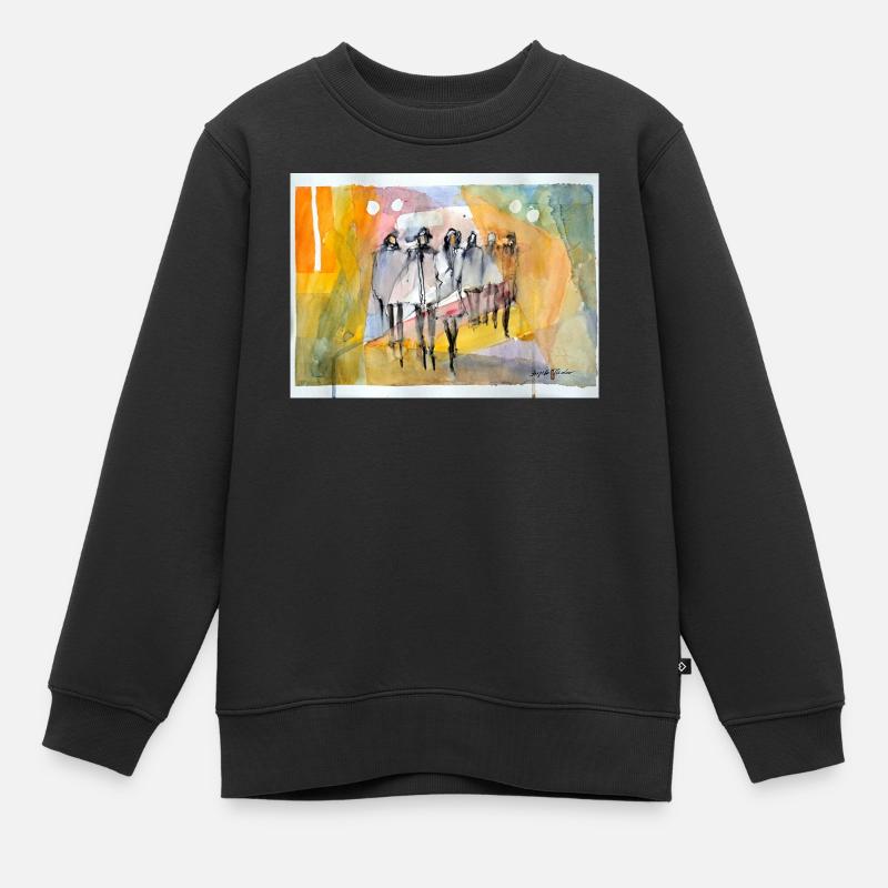 Abstrait People, Aquarelle - Sweat Premium enfant bio - noir