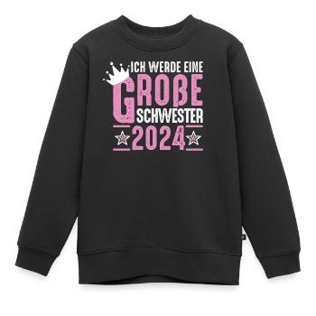 Big Sister 2024 Pink Crown - Kids Premium Organic Sweatshirt - black - Front - AI Model Kid Female (0cm)