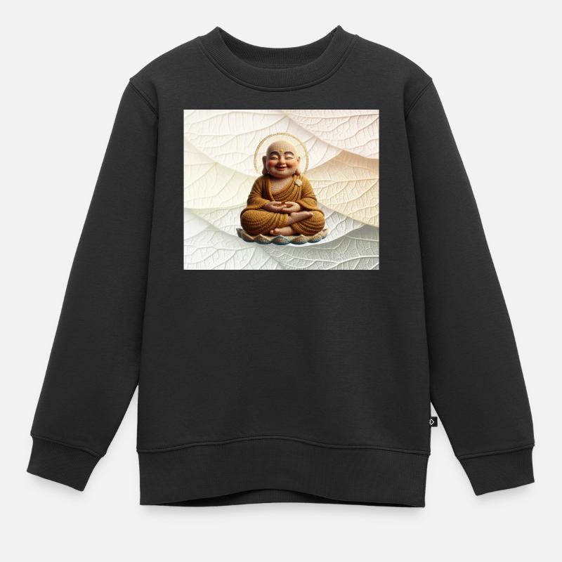 Buddha auf Blattmuster - Kinder Premium Organic Sweatshirt - Schwarz