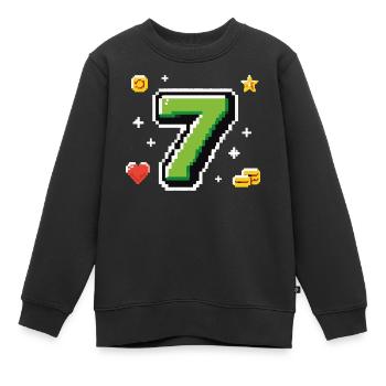 LEVEL 7 Pixel Shirt – Retro Gaming Birthday - Kids Premium Organic Sweatshirt - black - Front - AI Model Kid Female (0cm)