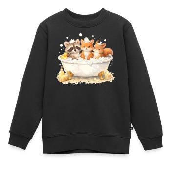 Illustration de la baignée d’animaux de la forêt mignons - Sweat Premium enfant bio - noir - Devant - AI Model Kid Female (0cm)