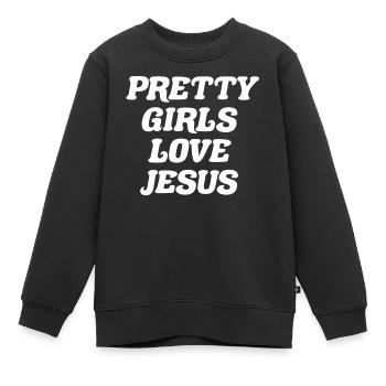 Pretty Girls Love Jesus - Kinder Premium Organic Sweatshirt - Schwarz - Vorne - AI Model Kid Female (0cm)