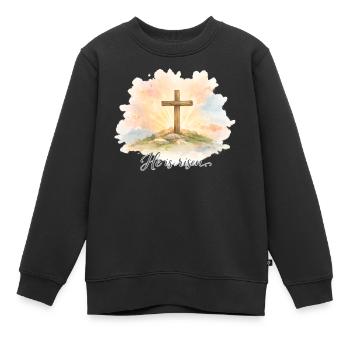 Auferstehung He is Risen Ostern Jesus - Kinder Premium Organic Sweatshirt - Schwarz - Vorne - AI Model Kid Female (0cm)