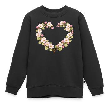 Motif printemps pour cœur en fleurs de pommier - Sweat Premium enfant bio - noir - Devant - AI Model Kid Female (0cm)