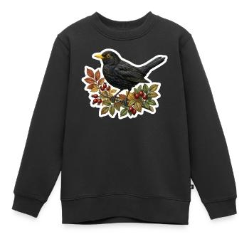 Heimische Amsel auf Hagebuttenzweig - Kinder Premium Organic Sweatshirt - Schwarz - Vorne - AI Model Kid Female (0cm)