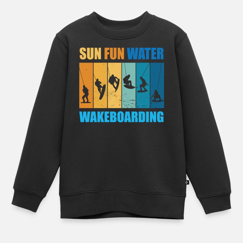 Soleil, Plaisir, Eau, Wakeboard - Sweat Premium enfant bio - noir