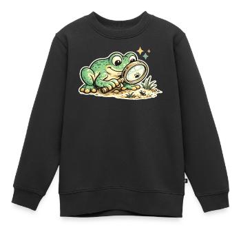 Frosch mit Lupe auf Spurensuche - Kinder Premium Organic Sweatshirt - Schwarz - Vorne - AI Model Kid Female (0cm)