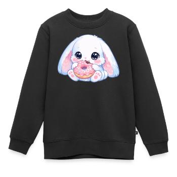 Kawaii Hase mit Donut - Kinder Premium Organic Sweatshirt - Schwarz - Vorne - AI Model Kid Female (0cm)