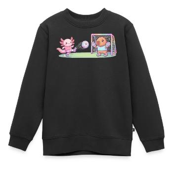 Axolotl Kawaii et Capybara jouant au football - Sweat Premium enfant bio - noir - Devant - AI Model Kid Female (0cm)
