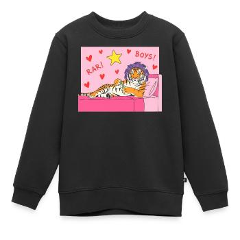 Pink Tiger Lounge mit Herzen und Haarlockenwicklern - Kinder Premium Organic Sweatshirt - Schwarz - Vorne - AI Model Kid Female (0cm)