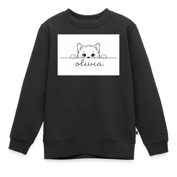 Le chaton regarde Olivia avec curiosité. - Sweat Premium enfant bio - noir - Devant - AI Model Kid Female (0cm)