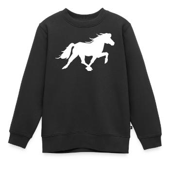 Sportliches Islandpferd im Rennpass - Kinder Premium Organic Sweatshirt - Schwarz - Vorne - AI Model Kid Female (0cm)