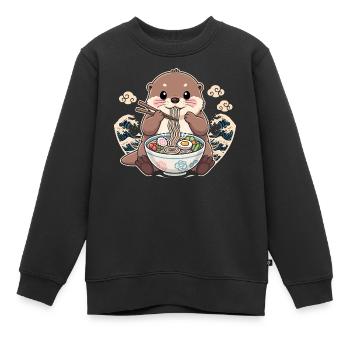 Loutre avec nouilles ramen - Sweat Premium enfant bio - noir - Devant - AI Model Kid Female (0cm)