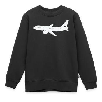 Flugzeug Silhouette auf Weiß - Kinder Premium Organic Sweatshirt - Schwarz - Vorne - AI Model Kid Female (0cm)