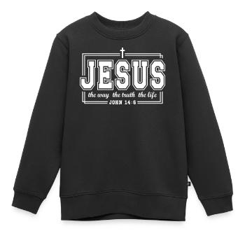 Jésus : La Voie, Vérité, Vie, Foi, Dieu, Église - Sweat Premium enfant bio - noir - Devant - AI Model Kid Female (0cm)