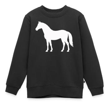 Silhouette du cheval en blanc sur fond noir - Sweat Premium enfant bio - noir - Devant - AI Model Kid Female (0cm)