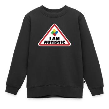 Je suis autiste : conception d’icônes de puzzle - Sweat Premium enfant bio - noir - Devant - AI Model Kid Female (0cm)