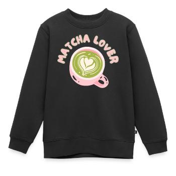 Matcha Lover Cup Heart Latte - Sweat Premium enfant bio - noir - Devant - AI Model Kid Female (0cm)
