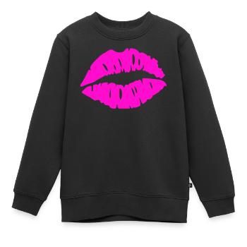Lippenkuss Neonrosa - Kinder Premium Organic Sweatshirt - Schwarz - Vorne - AI Model Kid Female (0cm)