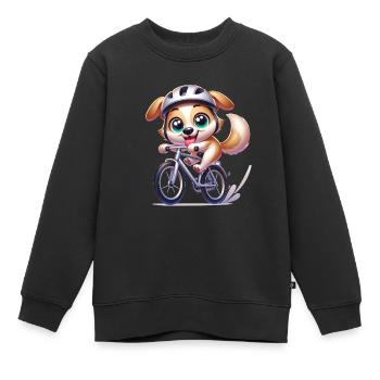 Cute Cyclist Dog - Kinder Premium Organic Sweatshirt - Schwarz - Vorne - AI Model Kid Female (0cm)
