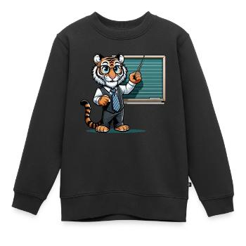 Cute Tiger Teacher - Kinder Premium Organic Sweatshirt - Schwarz - Vorne - AI Model Kid Female (0cm)