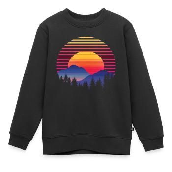 Sunset Forest Mountain Outdoor Retro 80s Vintage 4 - Kinder Premium Organic Sweatshirt - Schwarz - Vorne - AI Model Kid Female (0cm)