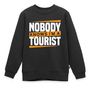 Personne ne sait que je suis un touriste 20 - Sweat Premium enfant bio - noir - Devant - AI Model Kid Female (0cm)