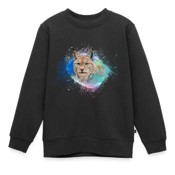 lynx,chat,peinture,aquarelle,peinture - Sweat Premium enfant bio - noir - Devant - AI Model Kid Female (0cm)