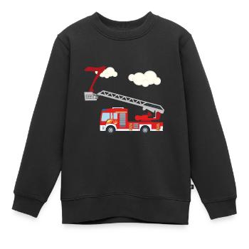 Camion de pompiers - 7e anniversaire - Sweat Premium enfant bio - noir - Devant - AI Model Kid Female (0cm)