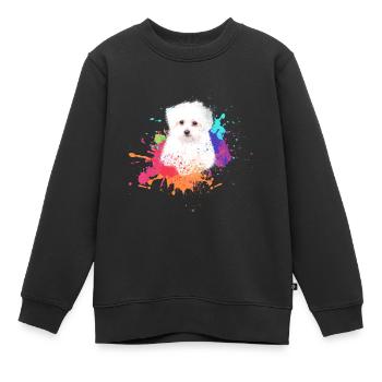malteser ,hund ,bunt ,hund, Malerei,graffiti, - Kinder Premium Organic Sweatshirt - Schwarz - Vorne - AI Model Kid Female (0cm)