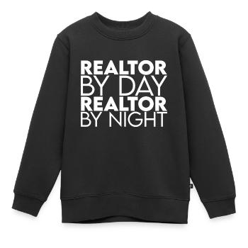 Agent immobilier le jour Agent immobilier la nuit - Sweat Premium enfant bio - noir - Devant - AI Model Kid Female (0cm)