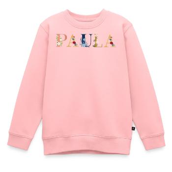 Art du nom PAULA avec fleurs brodées - Sweat Premium enfant bio - rose - Devant - AI Model Kid Female (0cm)