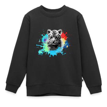 Tiger Baby,Tigre,Bleu,Graffiti,Peinture,Tache - Sweat Premium enfant bio - noir - Devant - AI Model Kid Female (0cm)