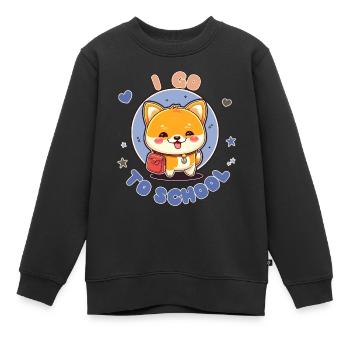 Petit Shiba va à l'école - Sweat Premium enfant bio - noir - Devant - AI Model Kid Female (0cm)