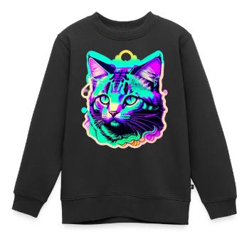 bunte Katze - Kinder Premium Organic Sweatshirt - Schwarz - Vorne - AI Model Kid Female (0cm)