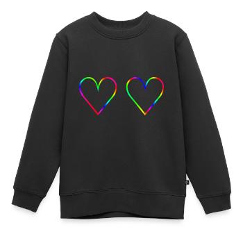 Zwei Herzen Regenbogen Geschenkidee bunt LGBTQ - Kinder Premium Organic Sweatshirt - Schwarz - Vorne - AI Model Kid Female (0cm)