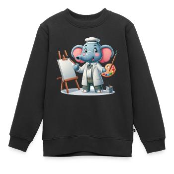 Cute Elephant Artist - Kinder Premium Organic Sweatshirt - Schwarz - Vorne - AI Model Kid Female (0cm)