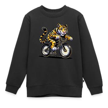 Cute Cyclist Tiger - Kinder Premium Organic Sweatshirt - Schwarz - Vorne - AI Model Kid Female (0cm)