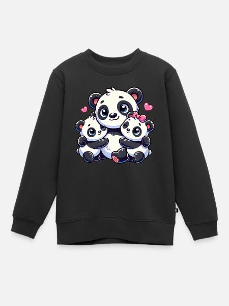 Parent panda aimant avec deux enfants mignons - Sweat Premium enfant bio - noir