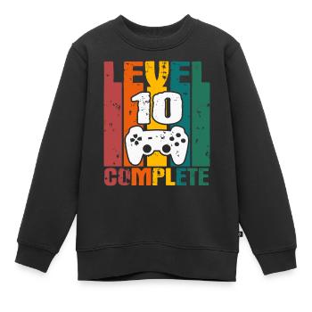 10th Birthday "Level 10 Complete" Gift - Kids Premium Organic Sweatshirt - black - Front - AI Model Kid Female (0cm)