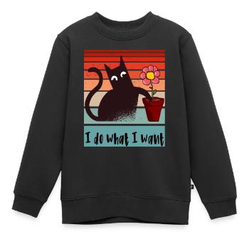 Ich mache was ich will. Lustige Katze Blumentopf - Kinder Premium Organic Sweatshirt - Schwarz - Vorne - AI Model Kid Female (0cm)