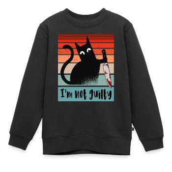 Ich bin unschuldig, Katze mit blutigem Messer - Kinder Premium Organic Sweatshirt - Schwarz - Vorne - AI Model Kid Female (0cm)