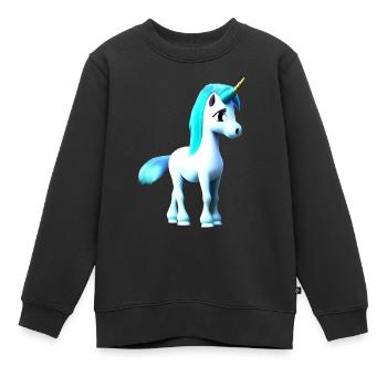 Einhorn blaue Mähne blauer Schweif - Kinder Premium Organic Sweatshirt - Schwarz - Vorne - AI Model Kid Female (0cm)