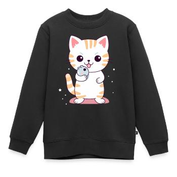 Mignon Kitten Design #5 - Sweat Premium enfant bio - noir - Devant - AI Model Kid Female (0cm)
