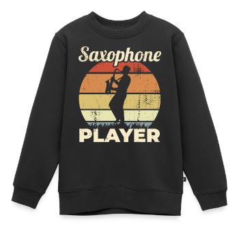 Lustiger Saxophonist - Kinder Premium Organic Sweatshirt - Schwarz - Vorne - AI Model Kid Female (0cm)