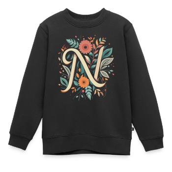 N typographie florale - Sweat Premium enfant bio - noir - Devant - AI Model Kid Female (0cm)