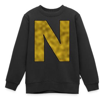 Lettre N Or - Sweat Premium enfant bio - noir - Devant - AI Model Kid Female (0cm)