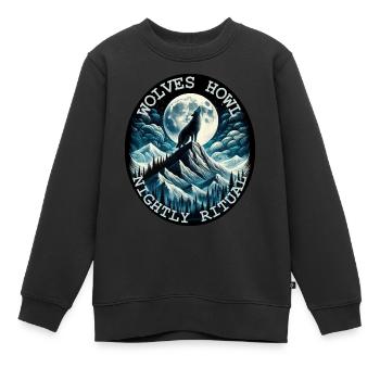 MOONLIT WOLF HOWL NIGHTLY RITUAL, WILDERNESS - Kids Premium Organic Sweatshirt - black - Front - AI Model Kid Female (0cm)