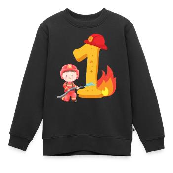 Erster Geburtstag Feuerwehr Feuerlöschen zum 1. - Kinder Premium Organic Sweatshirt - Schwarz - Vorne - AI Model Kid Female (0cm)